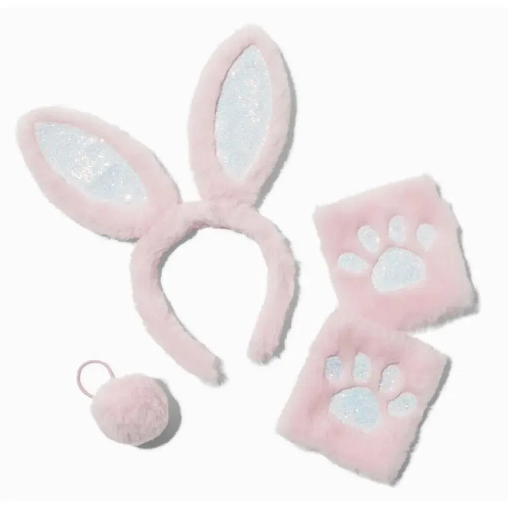 Claires Bunny Dress Up Set Ears Headband Paw Arm Warmers Cottontail Plush Gift